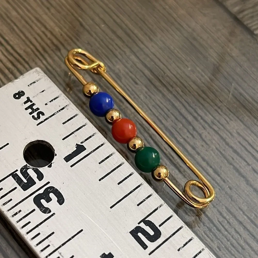 Vintage Avon Classic Beaded Pin Gold-tone Metal Safety Pin - Brooch